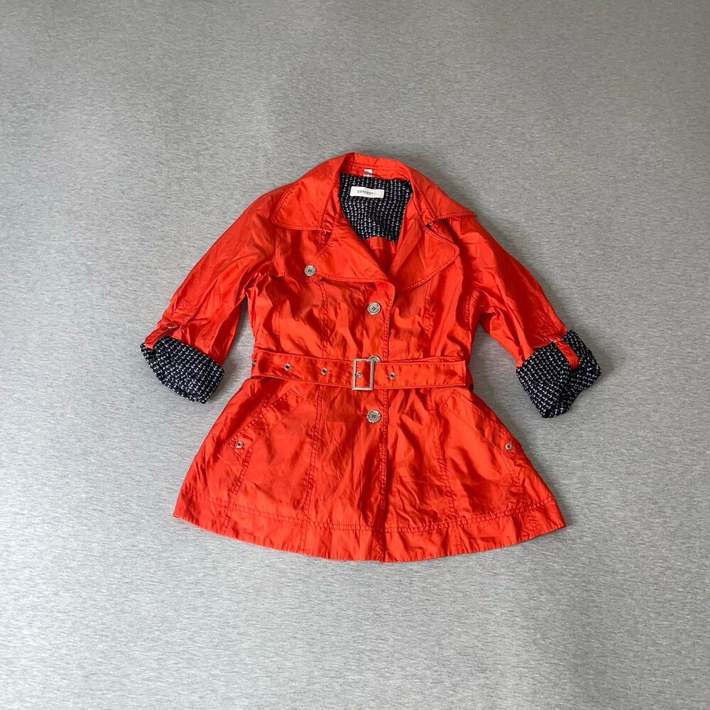 Concept K Women's Anchor Print Interior Belted Trench Peacoat Coat Jacket